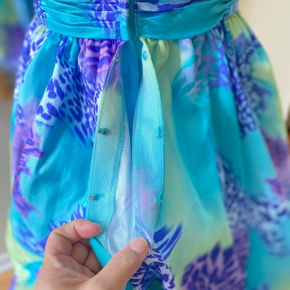 Mori Lee Sticks & Stones Teal/Purple Leopard Bubble Hem Mini Dress, size 3/4 - Picture 7 of 16